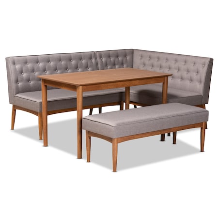 Baxton Studio Riordan Mid-Century Modern Grey Fabric and Walnut Brown Finished Wood 4-Piece Dining Nook Set 186-11355-9308-9305-Zoro